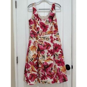 Sigrid Olsen Linen Blend Floral Dress Hawaii Midi Dress Tropical Pink Sz 10 a